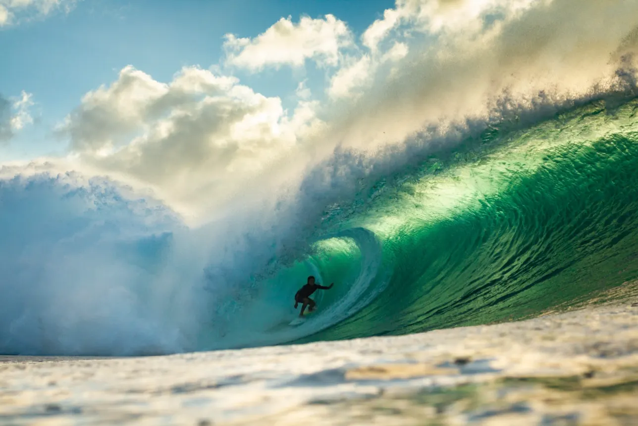 Surfer in the barrel at Pipeline